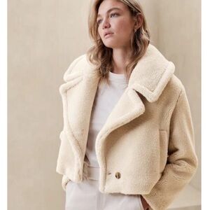 NWT Banana Republic Vintage Style Faux Fur Jacket Cropped XXS Petite